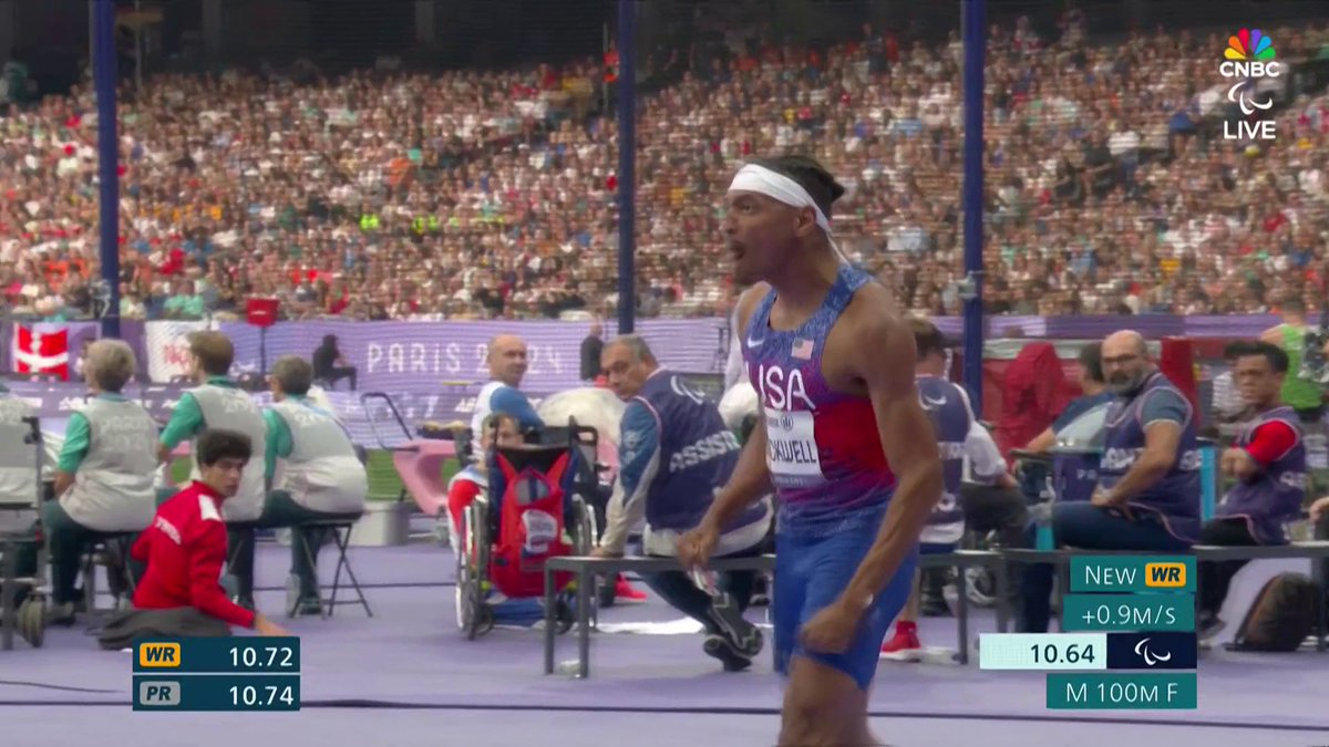 🇺🇸Jaydin Blackwell flies to a 10.64 WORLD RECORD and gold medal in the #ParisParalympics T38 100m final! 🥇