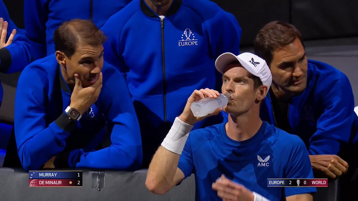 Rafael Nadal, Novak Djokovic and Roger Federer coaching Andy Murray at the Laver Cup 2022 will never cease to give me chills... History that we'll never see again. 🥶