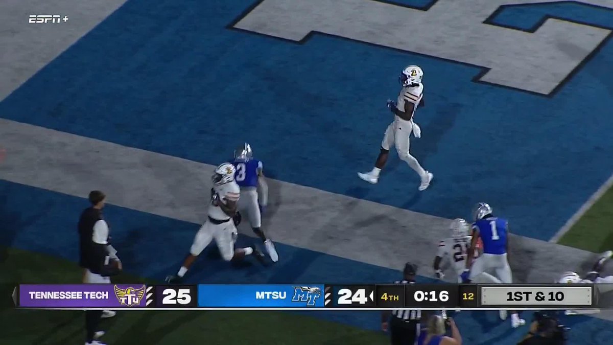 "FRANK THE TANK TO THE RESCUE!" Frank Peasant🐐 supermans into the end zone for the Blue Raider lead! 📺 - ESPN+ Middle Tennessee Football | #NoLimitsOnUs