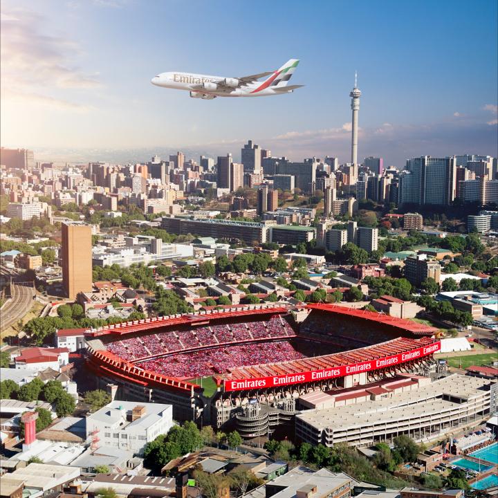 62,000 spectators. Two titans of rugby. One Emirates A380. ✈️ 🏟 🏉 Our special flypast of Emirates Airline Park in Johannesburg made an epic clash even more iconic. Lions