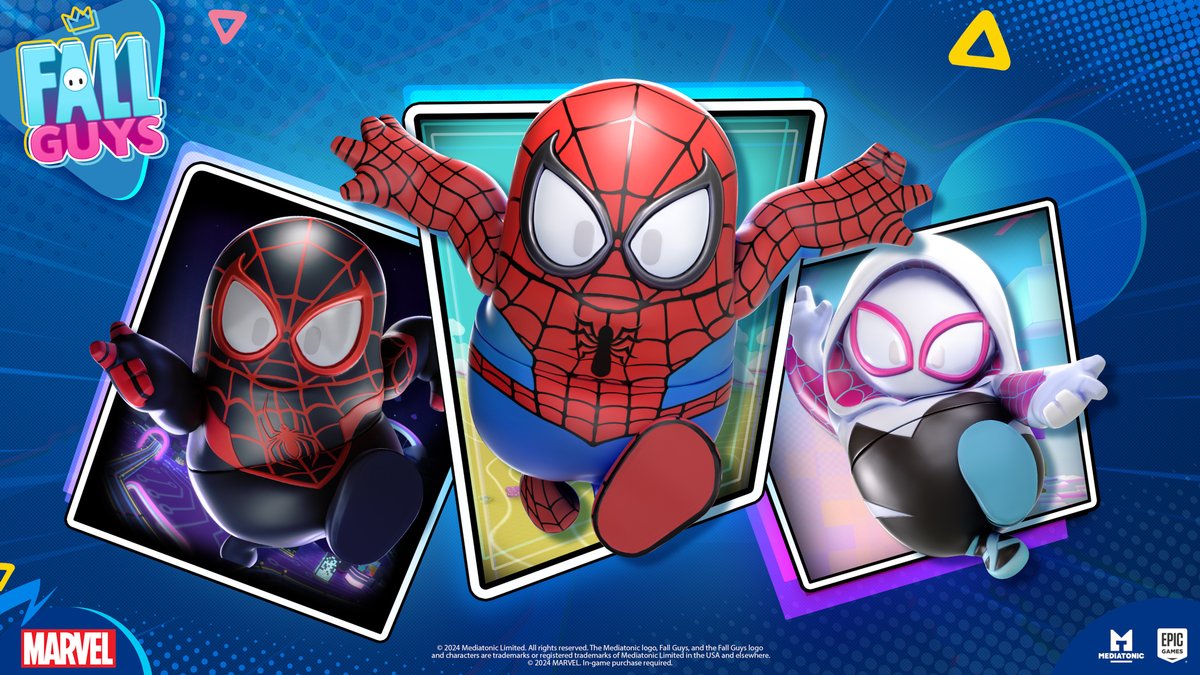It's Spider-Man, Spider-Man and Spider-Gwen! Alert the Daily Bugle: The Spidey Squad is swinging into Fall Guys tomorrow!