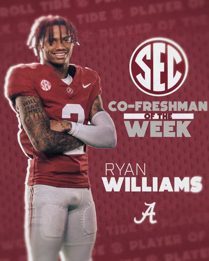 🏈 SEC Freshman Player of the Week: WK 1 🐘 Ryan Williams Alabama Football x #SECFB