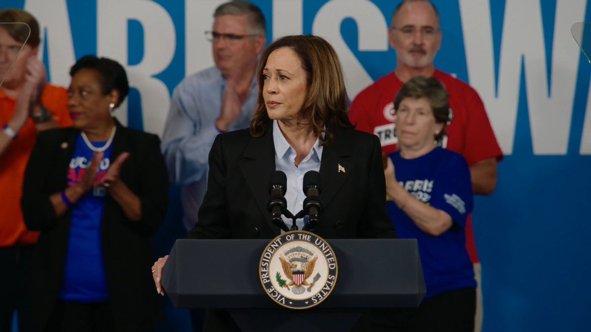 Vice President Harris: You may not be a union member, but you better thank a union member for the five-day work week. You better thank a union member for sick leave, paid family leave, and vacation time