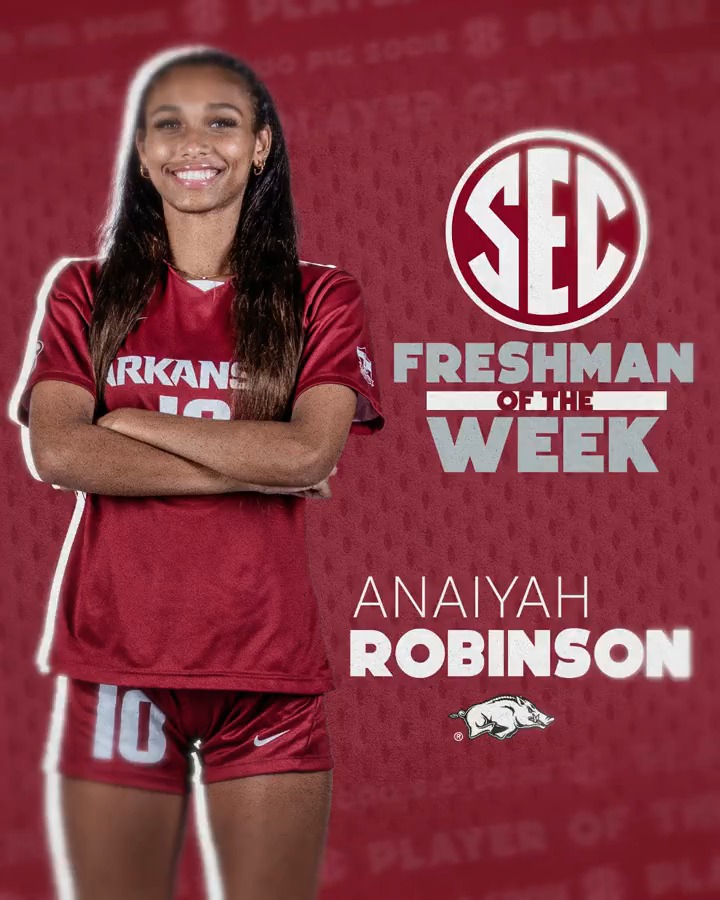 ⚽️ SEC Freshman Player of the Week: Sept. 2 🐗 Anaiyah Robinson Arkansas Soccer 🐗 x #SECSOC