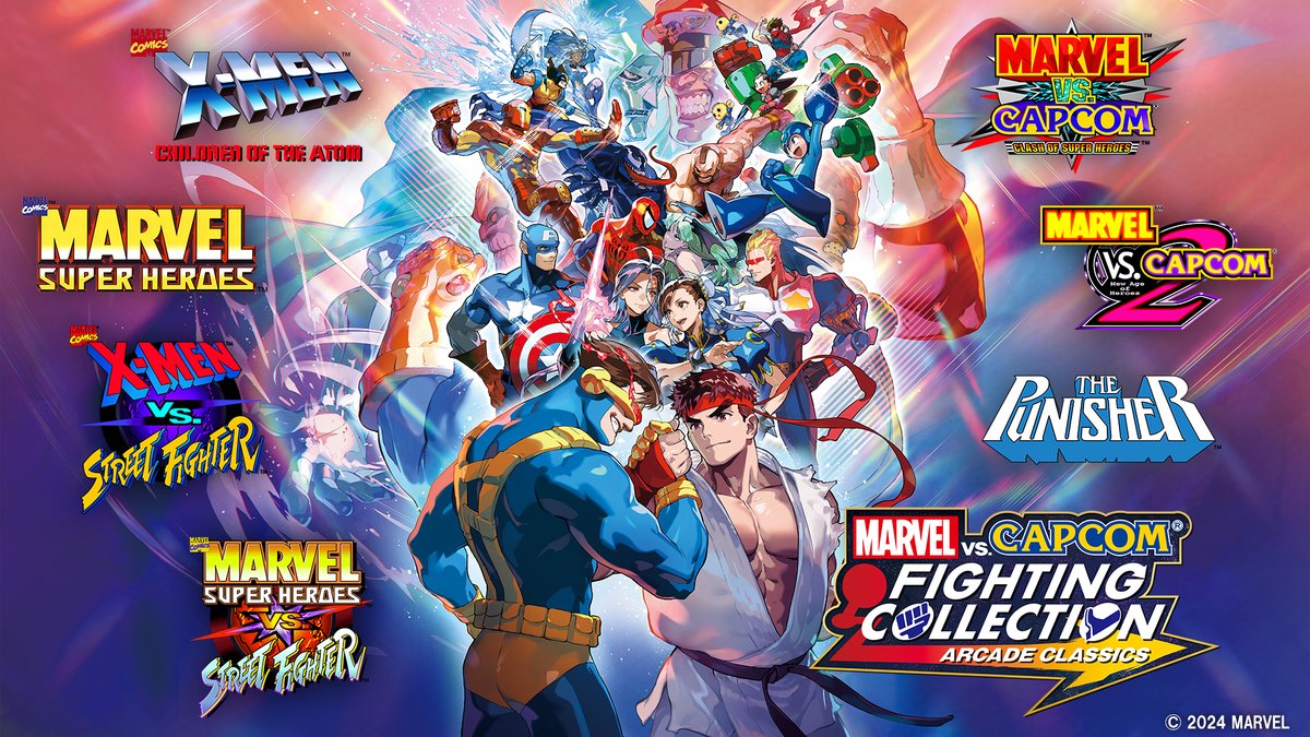 It's time to take #MvCFightingCollection for a ride! 🧲 X-MEN CHILDREN OF THE ATOM 💎 MARVEL SUPER HEROES 🧬 X-MEN VS. STREET FIGHTER 🤖 MARVEL SUPER HEROES vs. STREET FIGHTER 🛡️ MARVEL vs. CAPCOM CLASH OF SUPER HEROES ⚡ MARVEL vs. CAPCOM 2 New Age of Heroes ☠️ THE PUNISHER