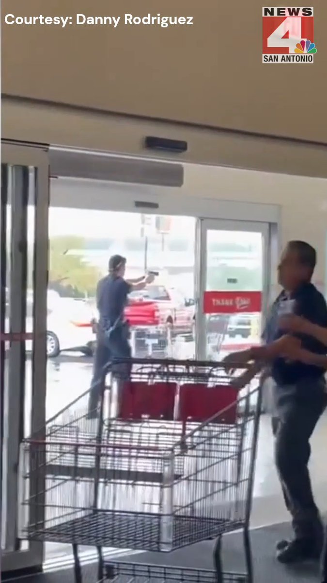 VIEWER VIDEO: Danny Rodriguez sent video to us showing an officer with his gun out as a man with a gun was seen in front of the H-E-B’s entrance, leading to a tense and unsettling situation for shoppers and employees alike.