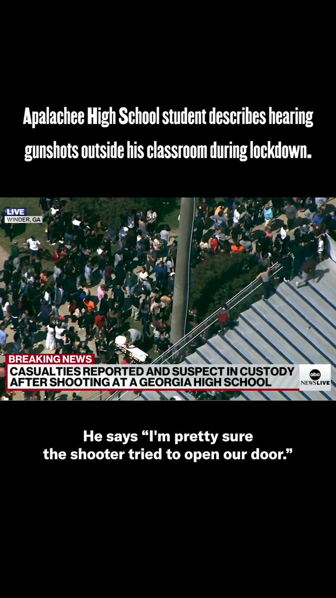 Barely a month into the new school year, Apalachee High School in Winder, Georgia was on lockdown today after a shooting on campus. Casualties have been reported, but the number of victims and their conditions are not yet known. Back to school season should not come with the fear of being shot. We deserve to go to school and focus on our education, NOT fear for our lives. We don't have to live and die like this. WE DEMAND ACTION.