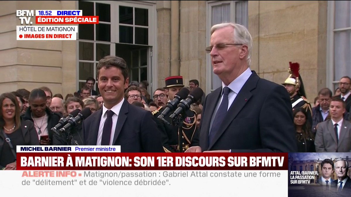 La manière dont Barnier remet Attal à sa place en seulement 1min30. Avec classe, humour et élégance. Une hauteur de ton qui fait tellement bien de bien.