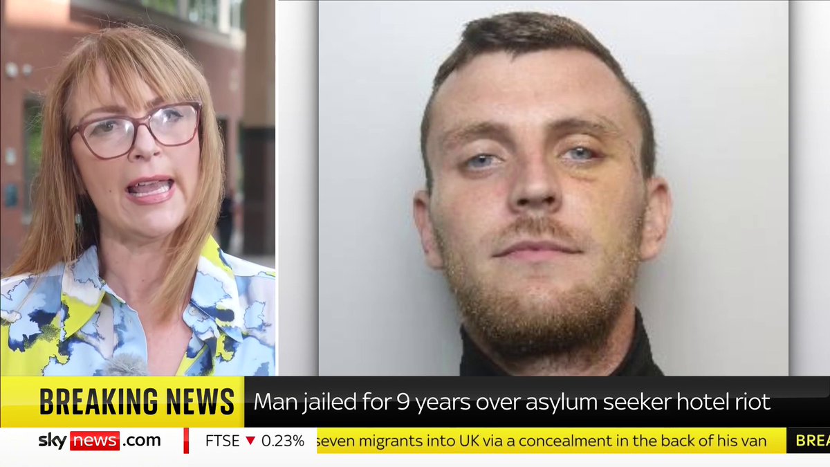 BREAKING: An arsonist who stoked a fire outside a Rotherham hotel hosting asylum seekers during last month's riots has been jailed for nine years. Sky's Charlotte Leeming has the latest. Read more: 📺 Sky 501, Virgin 602, Freeview 233 and YouTube