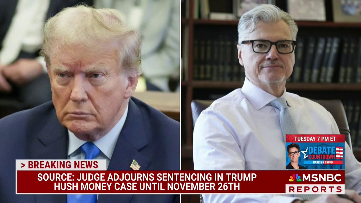 BREAKING: Judge delays Trump sentencing in hush money case until November 26.