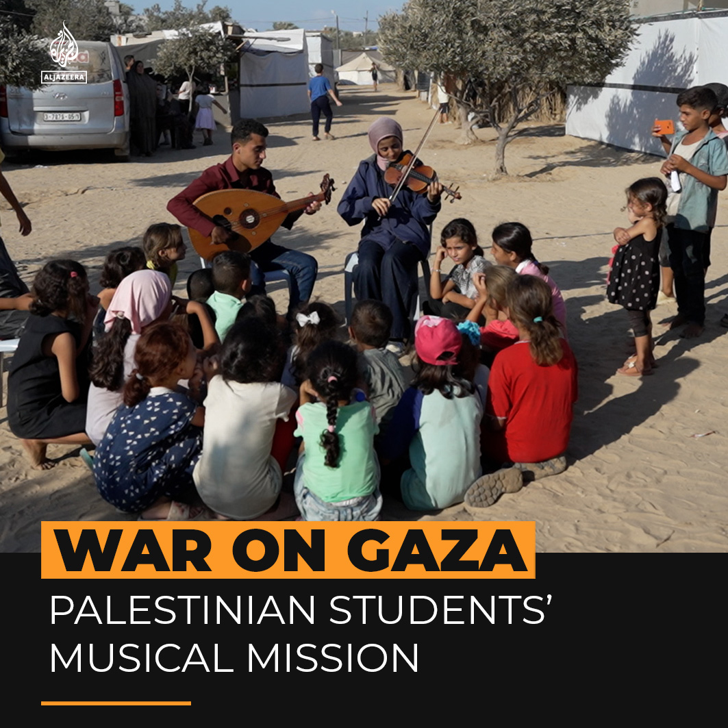 "Music allows children to escape the atmosphere they are in." These young Palestinian musicians in Gaza are teaching and playing for forcibly displaced children to offer them hope and inspiration amid Israel's war.
