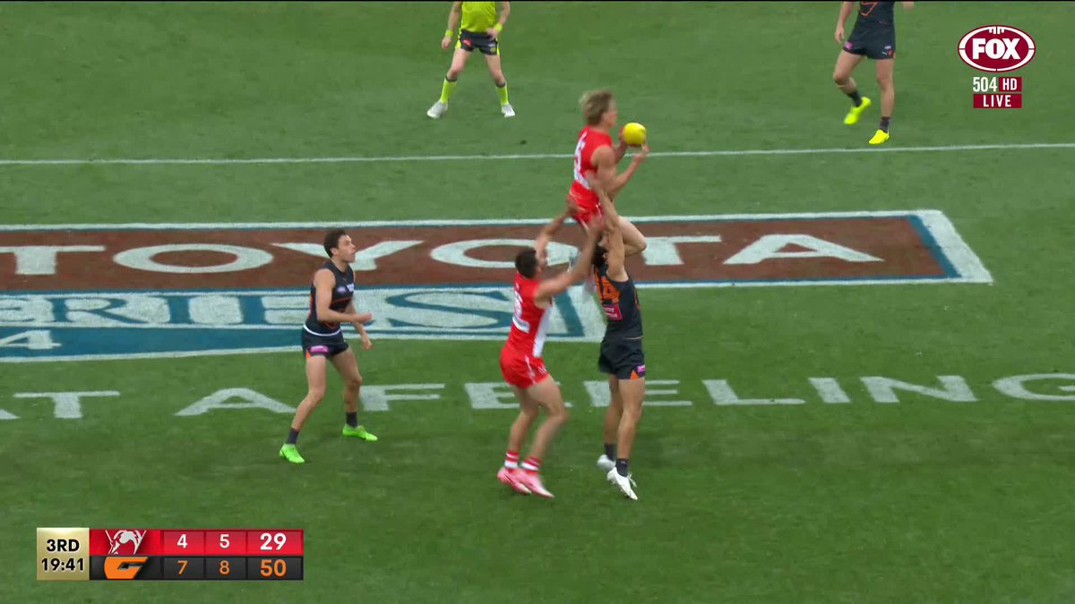 We need to talk about mark of the year... ✈️ 📺 Watch #AFLSwansGiants LIVE on ch. 504 or stream on Kayo: ✍️ BLOG 🔢 MATCH CENTRE