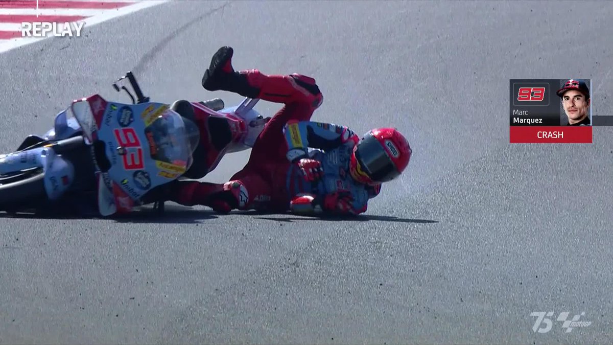 A costly one 💥😱 Marc Márquez has gone down at T15 and he's now down in 9th ⚠️ #SanMarinoGP 🇸🇲