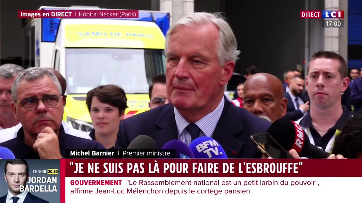 🔴 Michel Barnier à l'hôpital Necker 🗣️ "Je ne suis pas là pour faire de l'esbroufe. Il y a des progrès à faire dans l'organisation, des économies à faire (...) La santé publique sera une priorité" : le Premier ministre Michel Barnier s'exprime ⤵️