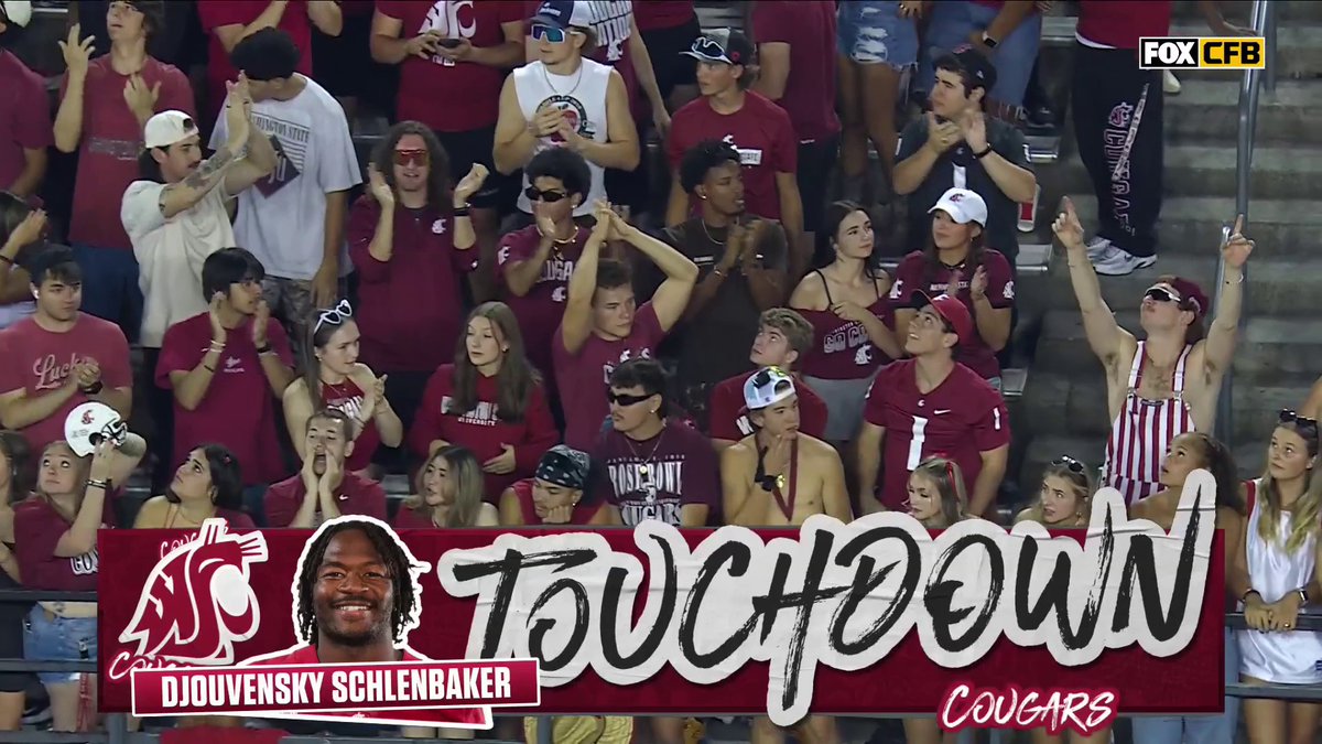 Running up the tab! 💰 Djouvensky Schlenbaker with the TD for Washington State Football