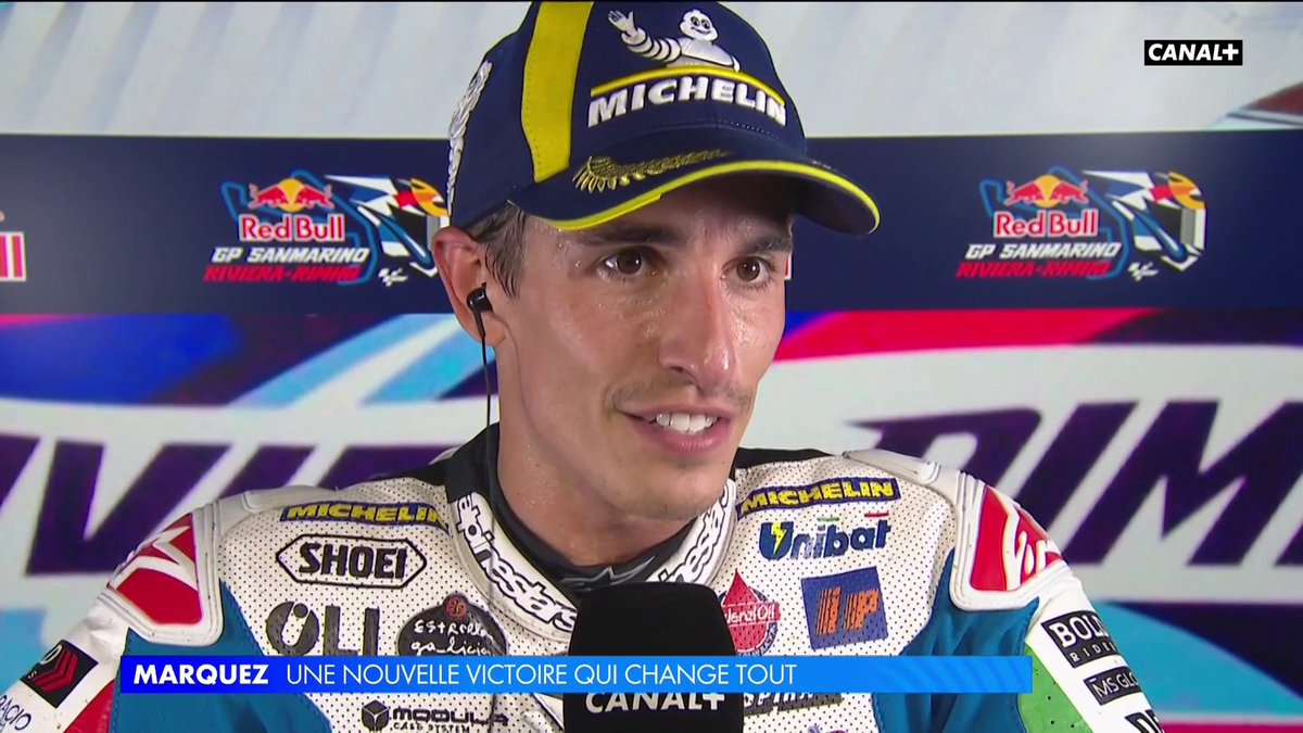 "Celle-là était vraiment inattendue" 🎙️ 🇪🇸 Marc Marquez tout sourire après une 2e victoire consécutive en Grand prix qui le relance totalement au classement. #SanMarinoGP | #MotoGP
