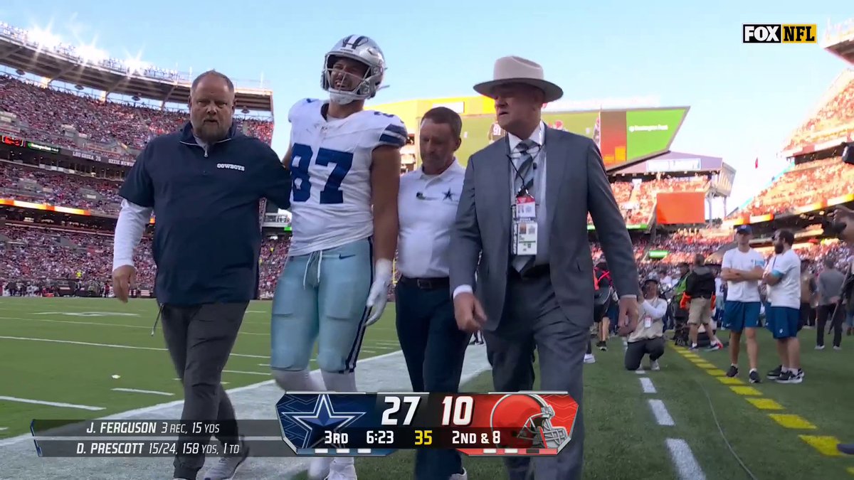 Cowboys TE Jake Ferguson was slow to get up and was helped off of the field after taking a hit on the previous play.