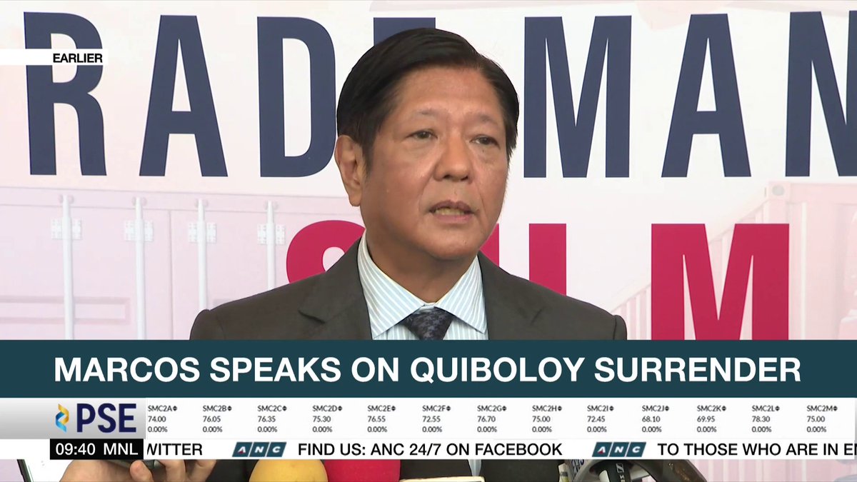 President Ferdinand Marcos Jr. says Apollo Quiboloy did not surrender voluntarily but was forced to come out as the PNP was already closing in on him. Marcos adds that Quiboloy will not be given special treatment and will be accorded the rights of an arrested person.