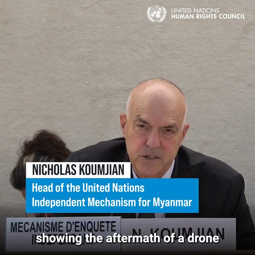 Nicholas Koumjian, head of the International Investigative Mechanism for Myanmar, updated the United Nations Human Rights Council. "The intensity of warfare across #Myanmar has escalated," he told #HRC57. He called for States to help end the "cycle of impunity" for crimes committed there.