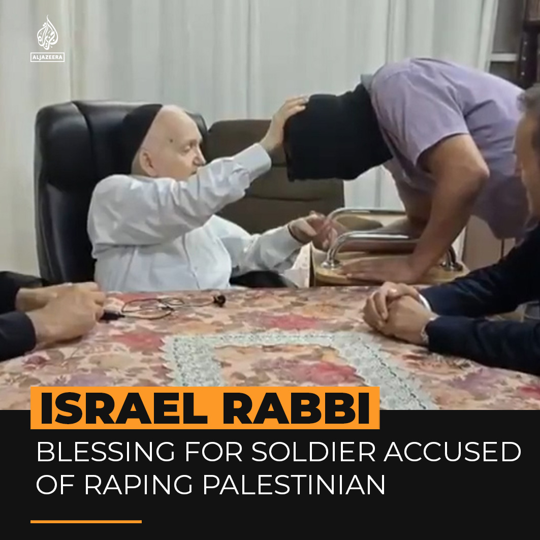 Video shows a rabbi blessing and praising an Israeli soldier accused in the gang rape of a Palestinian prisoner at the Sde Teiman detention facility.