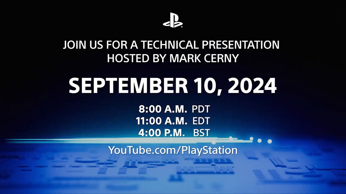Tune in tomorrow for a PlayStation 5 Technical Presentation hosted by Mark Cerny The 9-minute stream begins September 10 at 8:00am PT / 4:00pm BST. Full details: