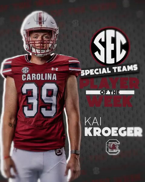🏈 SEC Special Teams Player of the Week: WK 2 🐓 Kai Kroeger South Carolina Football x #SECFB