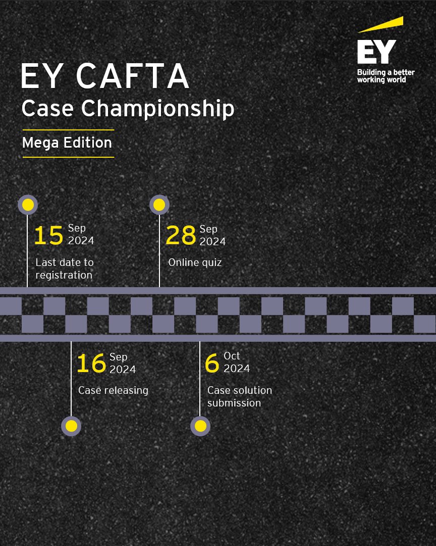 Last few days left. Open for all undergraduate and postgraduate students Secure your spot for a potential 2 months internship at EY, win exciting gift hampers Register Now – #EYCAFTA #CaseChampionship #Finance #Treasury