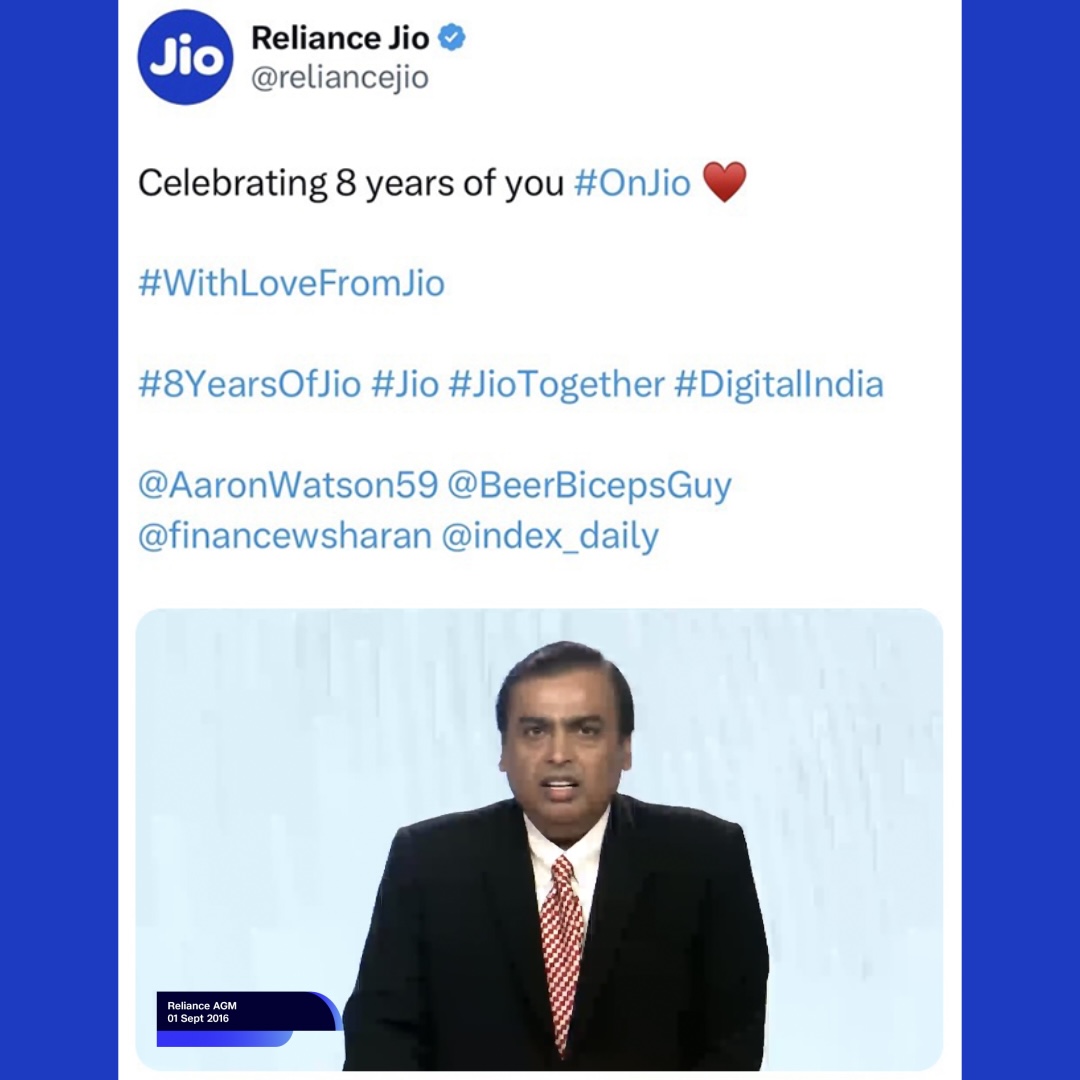 Here's to celebrating our special day with all our precious connections. ๐ #WithLoveFromJio #8YearsOfJio #JioTogether