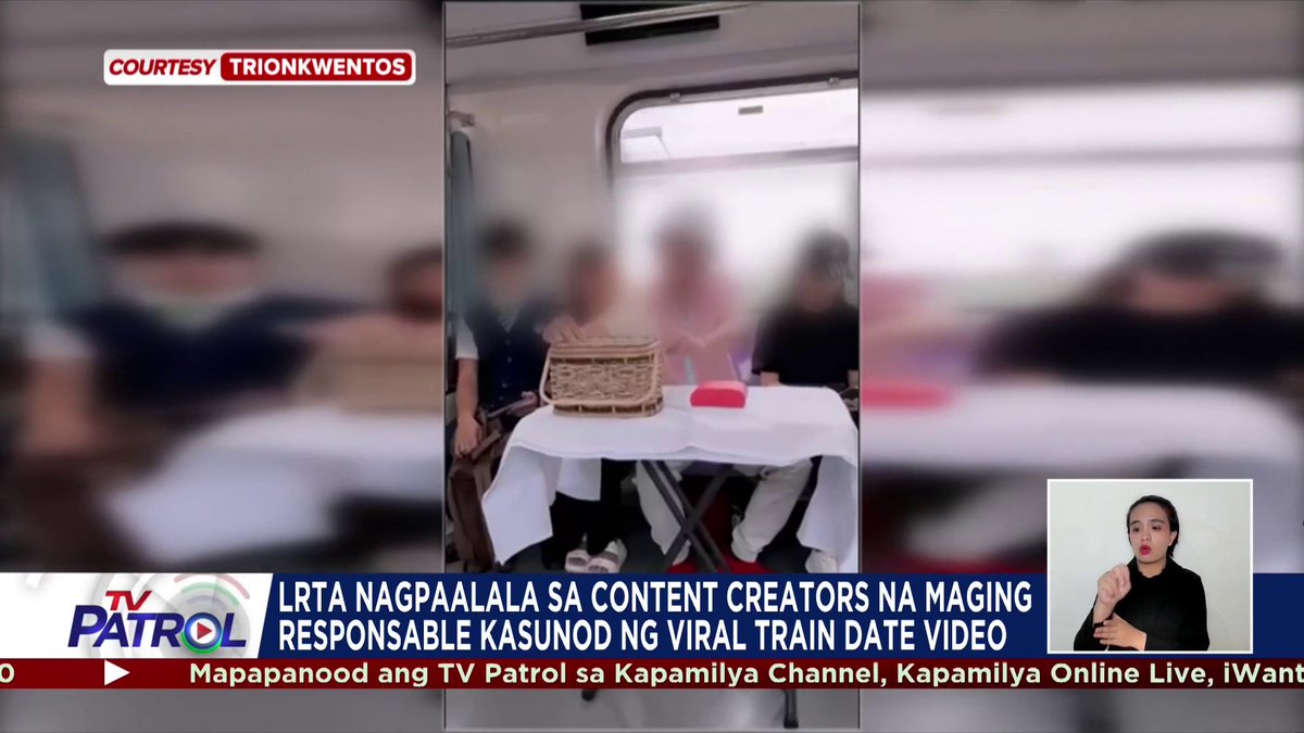 Pinaalalahanan ng Light Rail Transit Authority (LRTA) ang mga content creator na maging responsable sa pagsunod sa mga alituntunin sa loob ng tren. Ito ay matapos magviral ang video ng isang content creator na nagset-up pa ng mesa para sa dalawang nagda-date.