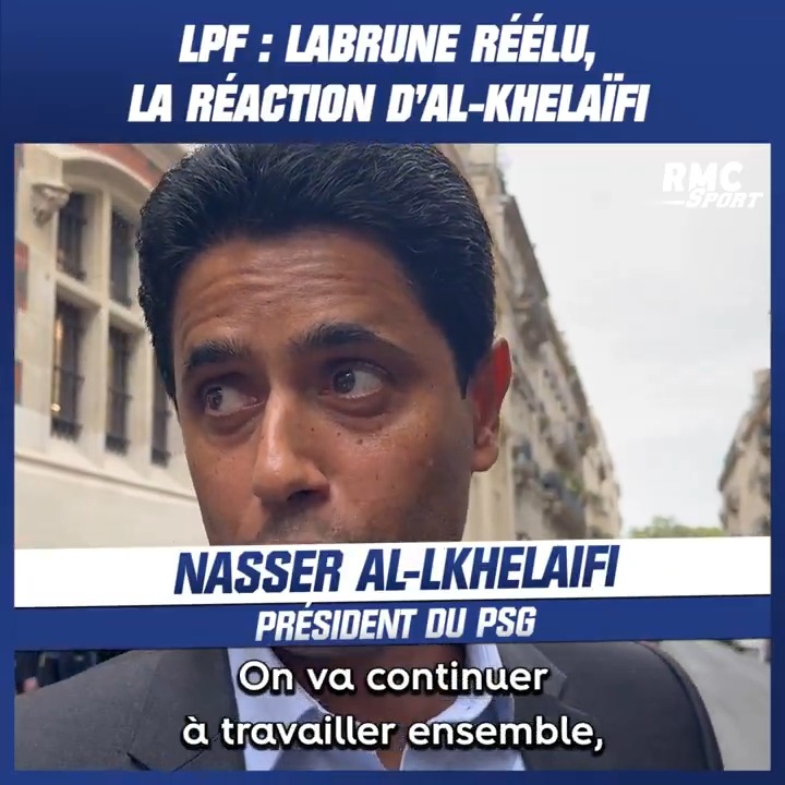 🗣️ "La Ligue, les clubs, les familles ont voté. C'est comme ça, on a le meilleur président. On va essayer de changer les choses dans le foot français" Nasser al-Khelaïfi réagit à la réélection de Vincent Labrune à la tête de la LFP.
