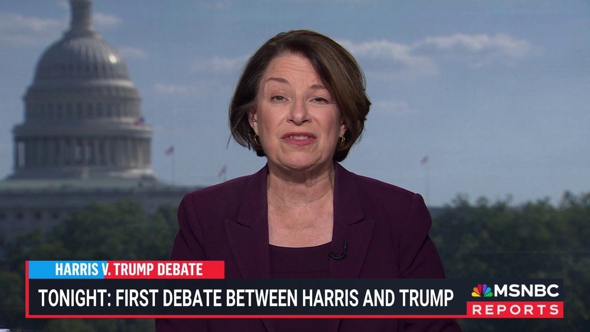 "She's going to be focused on the future, he tends to talk about the past." Sen. Amy Klobuchar previews Vice President Harris' performance ahead of tonight's presidential debate.