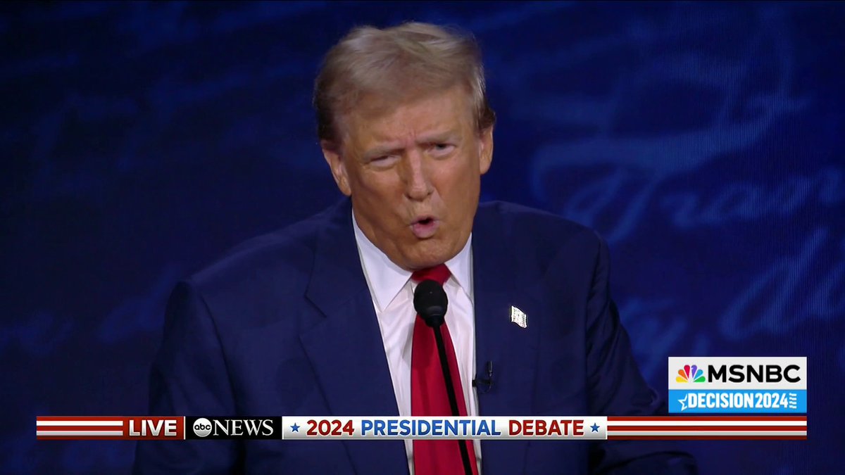 Donald Trump delivers his closing statement in his first presidential debate against Kamala Harris.