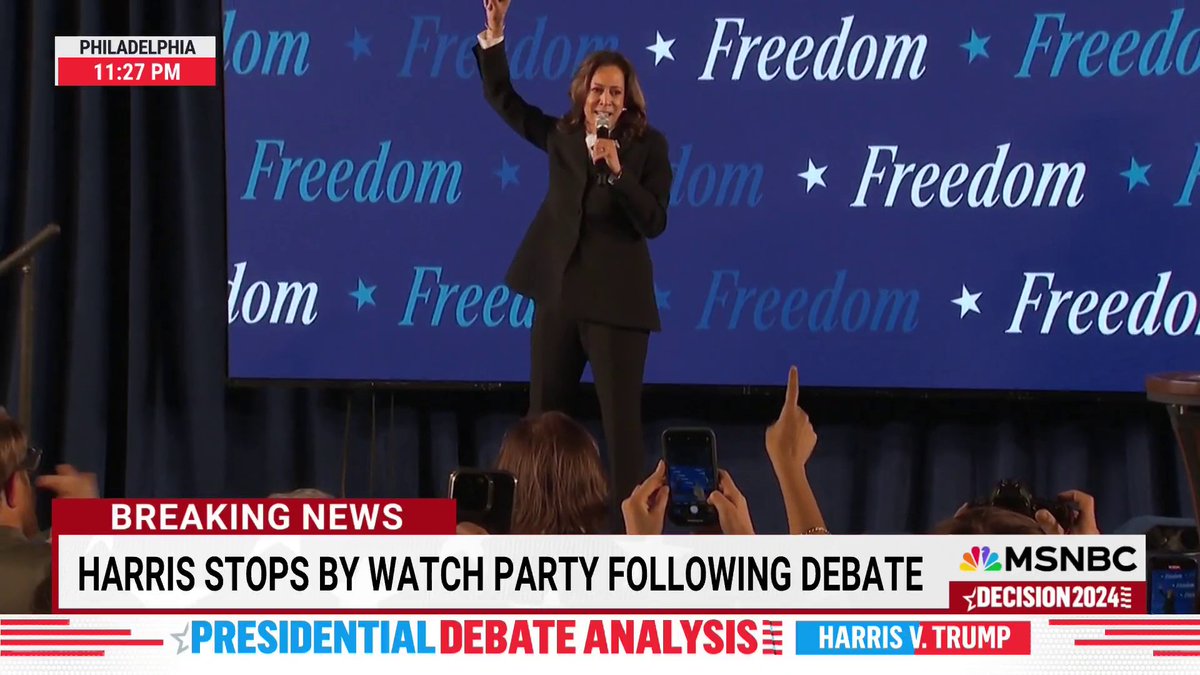 "This is a campaign about bringing folks together... It is not about division and it is not about demeaning and name calling. It is about lifting folks up... that's what we stand for." Vice President Harris speaks at watch party following debate.