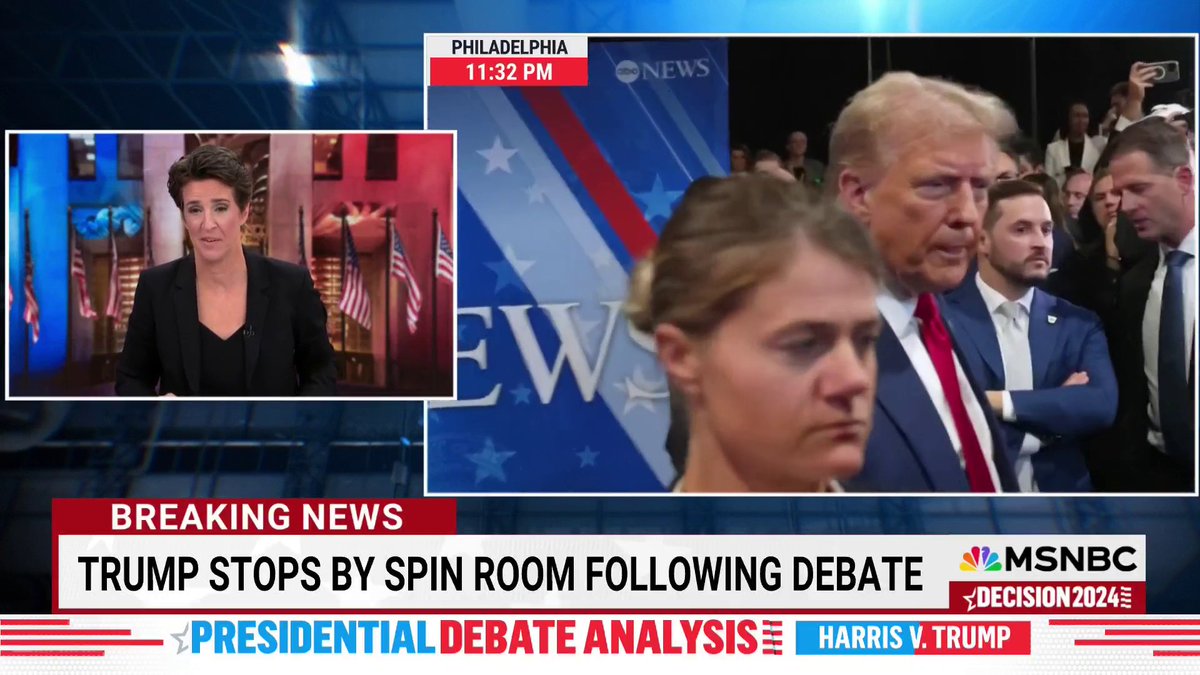 "That's not a sign of strength or confidence in your own performance," Rachel Maddow says in response to Donald Trump stopping by the spin room following the debate.