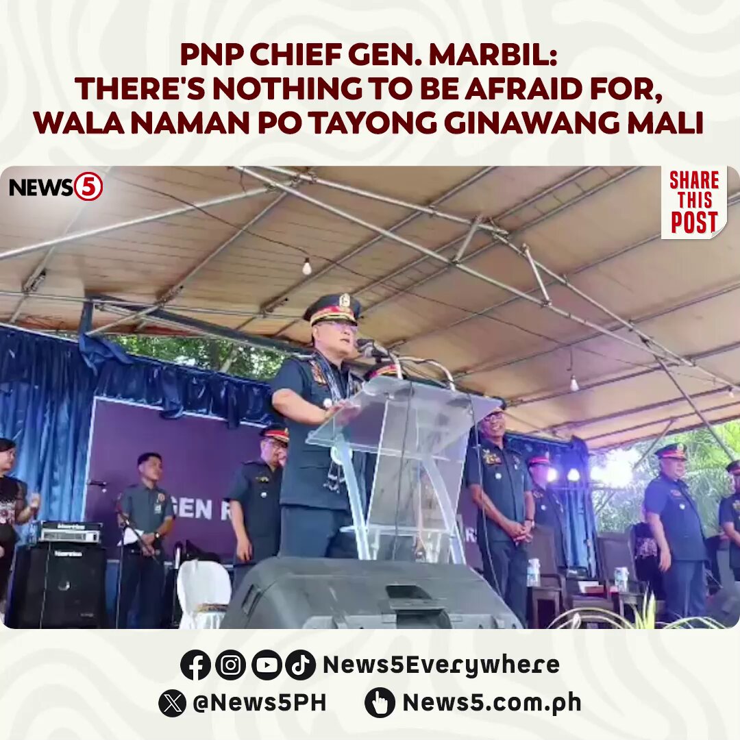Pinasalamatan ni Philippine National Police (PNP) Chief Gen. Rommel Marbil ang mga pulis na naging bahagi ng matagumpay na paghahanap kay Apollo Quiboloy sa KOJC Compound. #News5 l via Bryll Montalvo