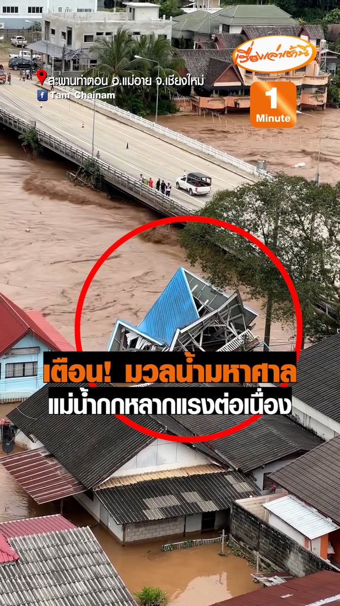 สถานการณ์แม่น้ำกก ที่ไหลผ่านพื้นที่ อ.แม่อาย จ.เชียงใหม่ ยังคงหลากไหลแรงอย่างต่อเนื่อง ล่าสุดได้พัดศาลาเก่าริมน้ำไปเป็นที่เรียบร้อยแล้ว #เรื่องเล่าเช้านี้ #ข่าวช่อง3 #ข่าวภูมิภาค
