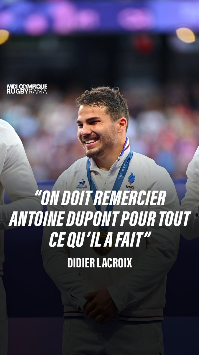"Merci pour le sport français" En conférence de presse, Didier Lacroix a tenu, entre autres, à remercier Antoine Dupont pour son parcours avec l'équipe de France de rugby à 7🥇