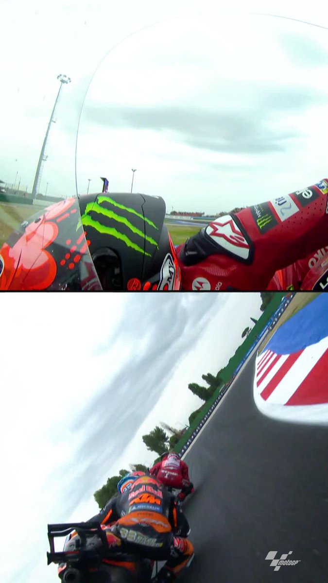 As soon as it started raining, the overtaking frenzy began for Marc Márquez 🌧️🚀 Ride on board with him and Pecco Bagnaia and check out how quickly he caught up to the lead ⚡ #SanMarinoGP 🇸🇲