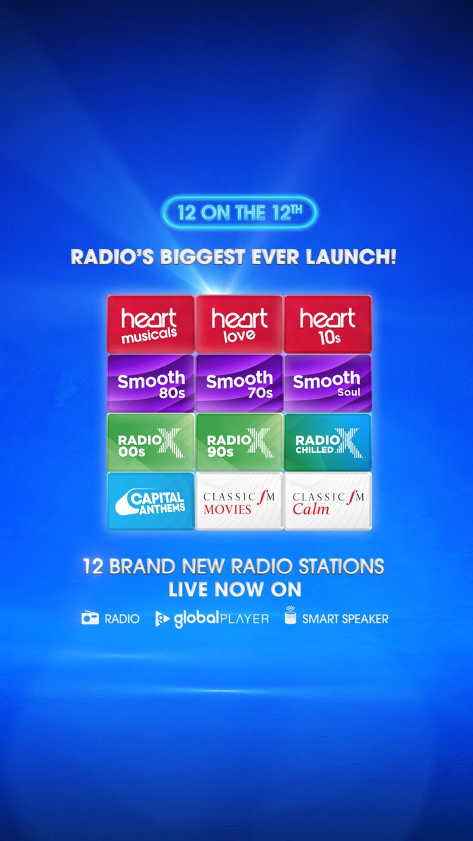 Proudly making the biggest shake up in radio since Global launched in 2007! A record 12 brand new radio stations are going live across the UK today! Enjoy them on the radio, Global Player or wherever you listen! 📻🔊💻📱🚘📺