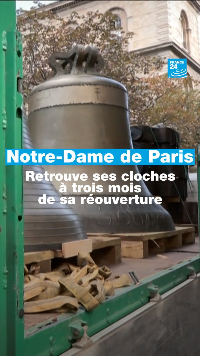 🔔 La cathédrale #NotreDame de #Paris 🇫🇷 retrouve huit de ses vingt cloches à trois mois de sa réouverture. Elles ont été nettoyées et restaurées à la suite de l'incendie qui a ravagé le monument en 2019