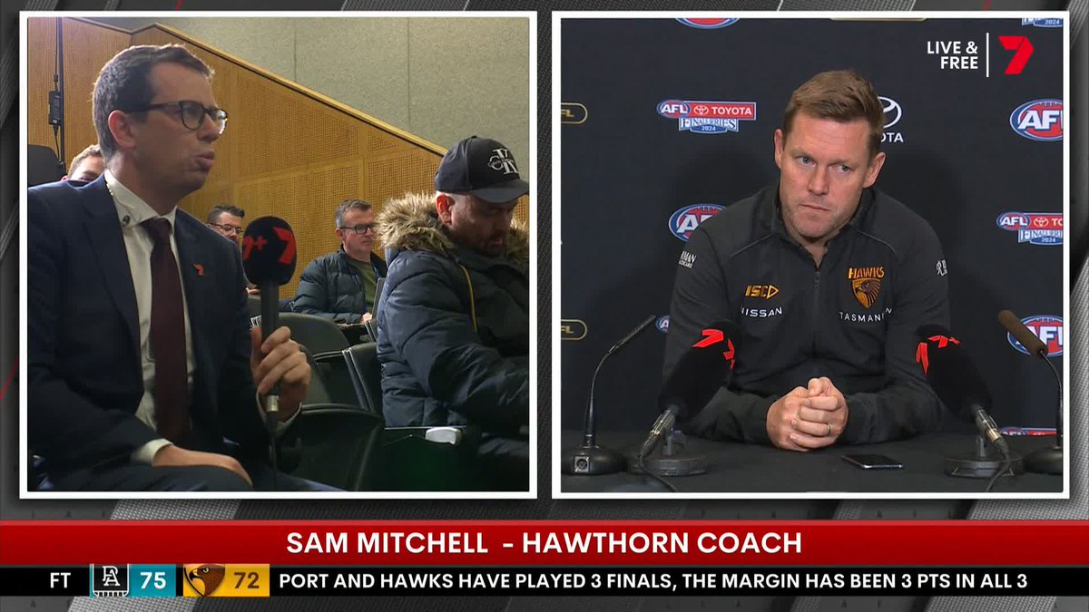 .Mitch Cleary: "Will you seek to speak to Ken after (what happened post-match)?" Sam Mitchell: "Absolutely not." The Hawthorn coach talks about what happened post-match #AFLPowerHawks
