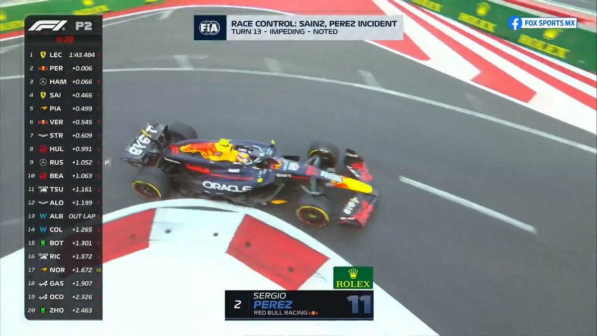 CON BLOQUEADA Y TODO, CHECO FINALIZA SEGUNDO 😎 Sainz le hizo un bloqueo al mexicano en la recta final de la P2. Checo finaliza en segundo puesto. #F1xFSMX