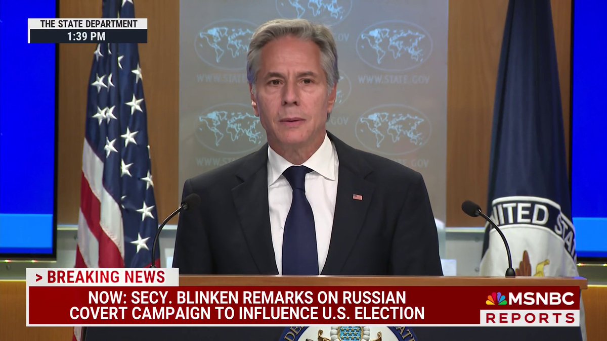 "We will not stand by as RT and other actors carry out covert activities in support of Russia's nefarious activities." Secretary Antony Blinken remarks on Russian covert campaigns to influence elections.