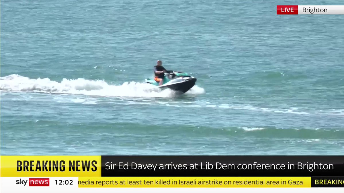 Sir Ed Davey has arrived at the Liberal Democrat conference in Brighton via jet ski. Sky's Rob Powell has the latest. 📺 Sky 501, Virgin 602, Freeview 233 and YouTube