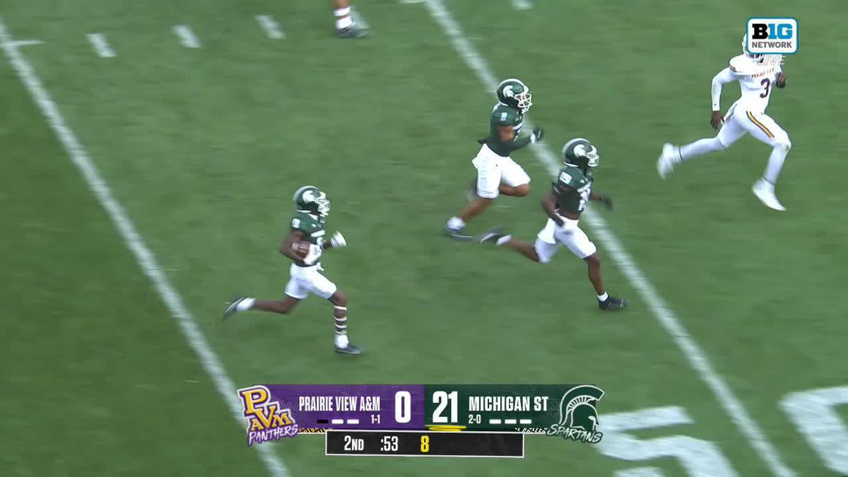 FROM END ZONE TO END ZONE ‼️‼️ This Michigan State Football TD is incredible 🤯 #B1GFootball on @BigTenNetowrk