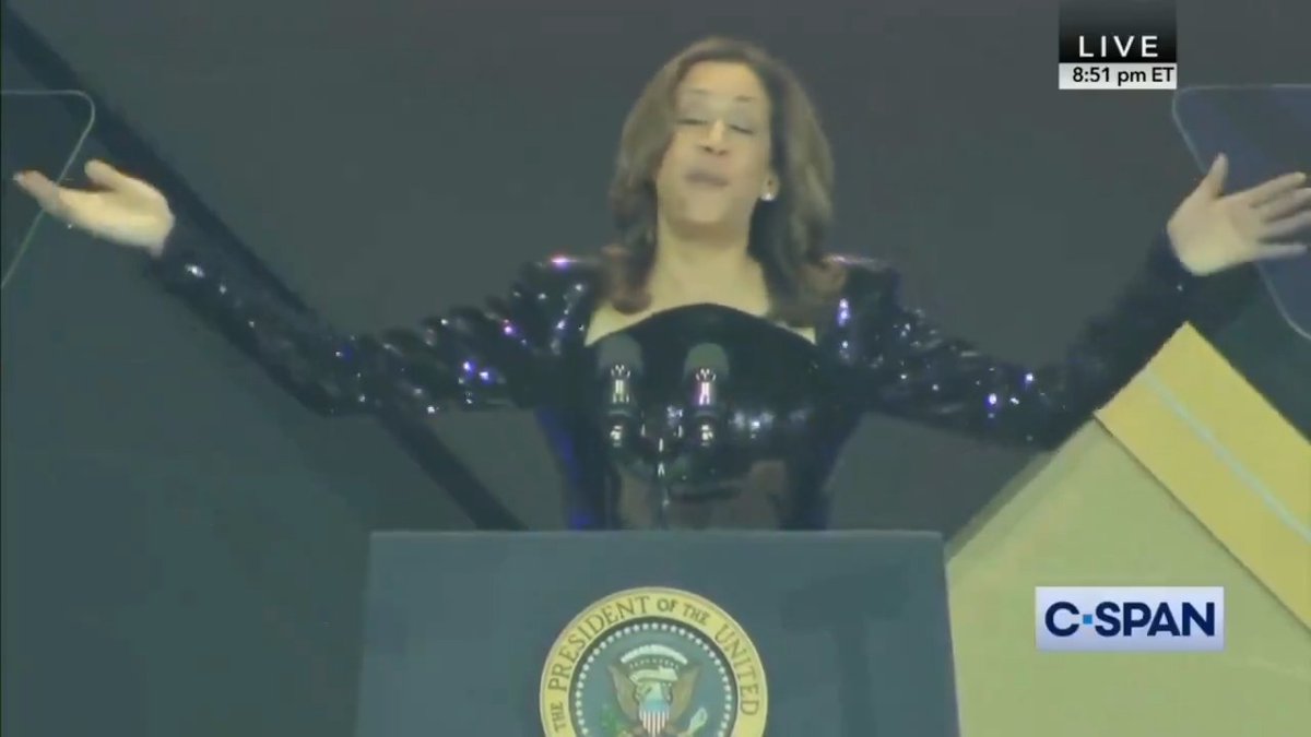 3 minutes and 33 seconds of Kamala using different accents for different crowds
