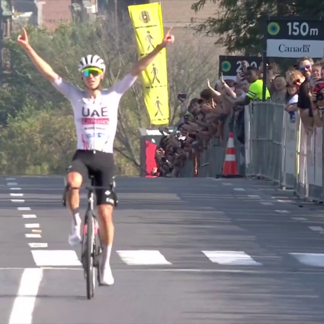 'This is what the crowd came here to see.' Crowd-pleaser Tadej Pogacar has plenty of time to celebrate in the closing stretches after attacking with 23km to go and dropping the field 💅 #GPCQM | @UAE-TeamEmirates | Tadej Pogačar