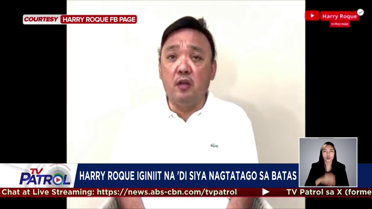 Iginiit ni dating presidential spokesperson Harry Roque na hindi siya nagtatago sa batas at ipinagtatanggol lamang umano niya ang kaniyang karapatan. Ito ang tugon ni Roque sa inilabas na arrest order ng Quad Comm ng Kamara na nag-iimbestiga sa umano'y papel niya sa POGO.