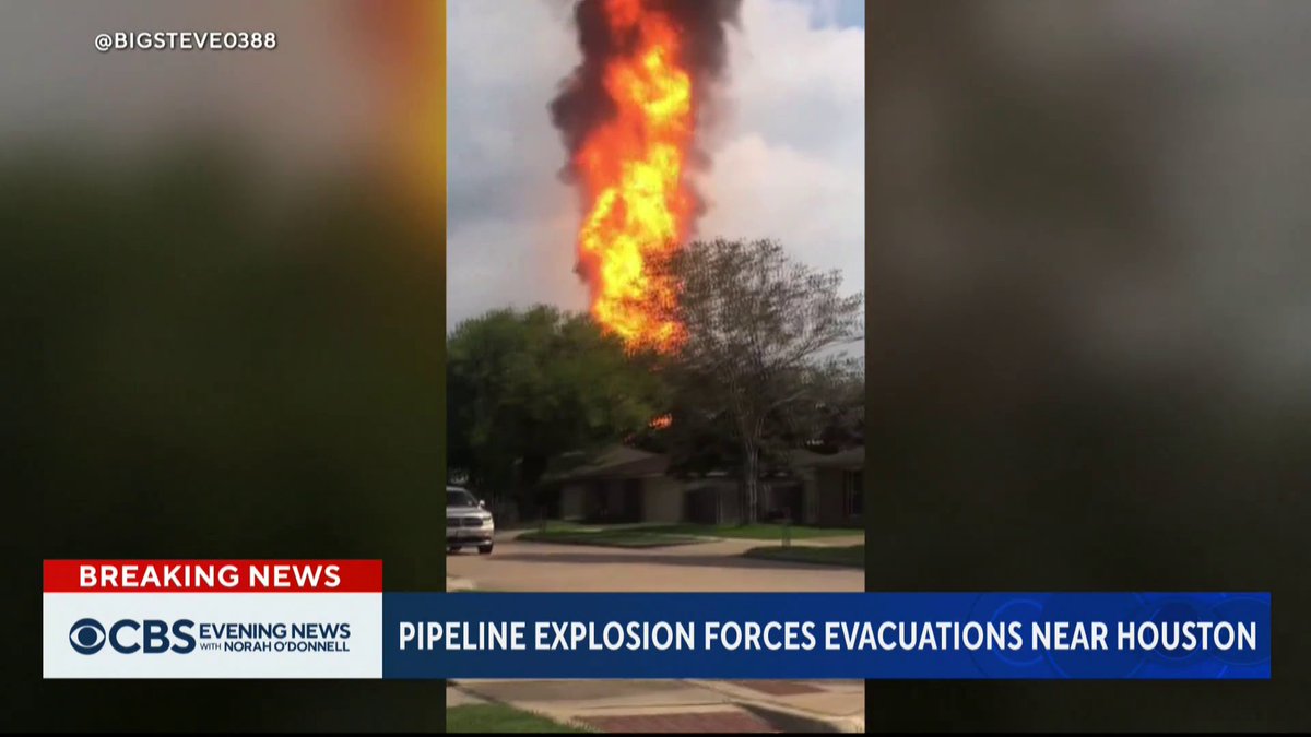 Mandatory evacuations and shelter-in-place orders have been issued in Texas following a natural gas pipeline explosion near the Houston area — which has been burning for hours.