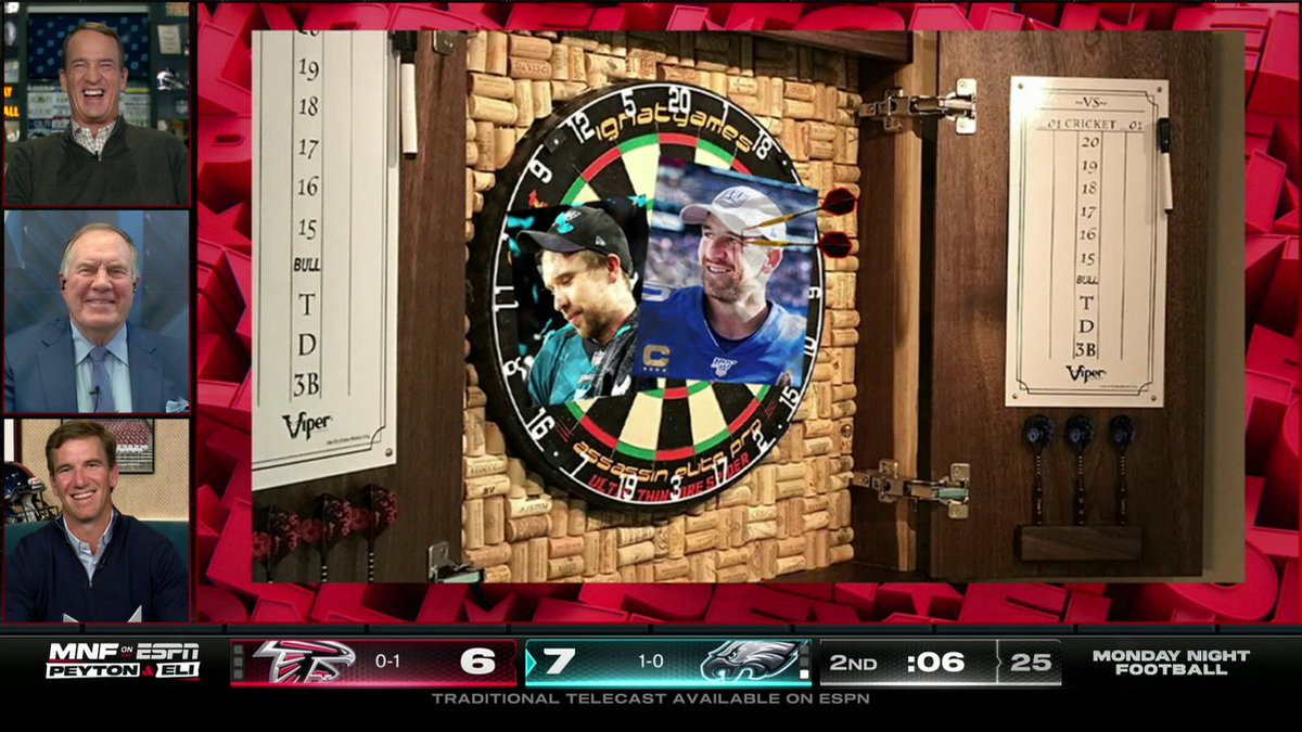 Belichick to Eli: "I got three dartboards, two of you and one of Foles." 😭